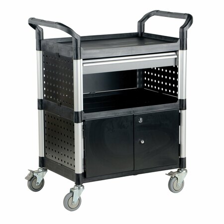 VESTIL Steel Commercial Cart, 33x19, 3 Shelf, Doors, 2 Shelves, 550 lb CSC-DD
